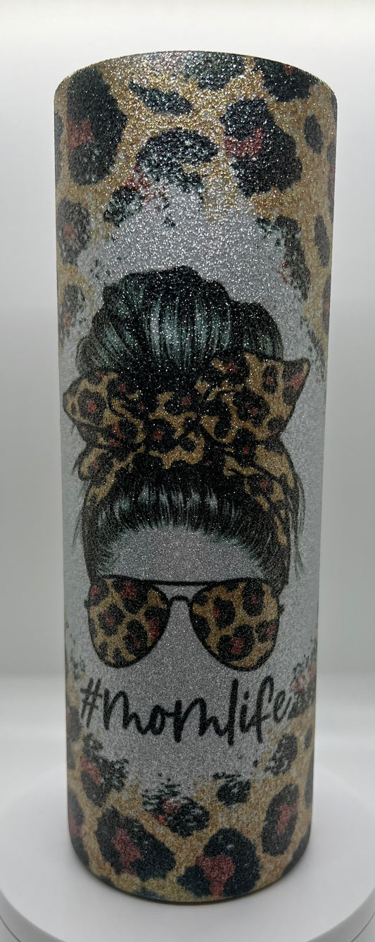 Leopard Print MomLife Glitter Tumbler