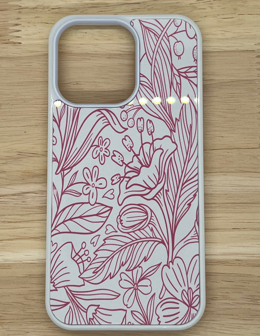 Pink Floral Outline Phone Case