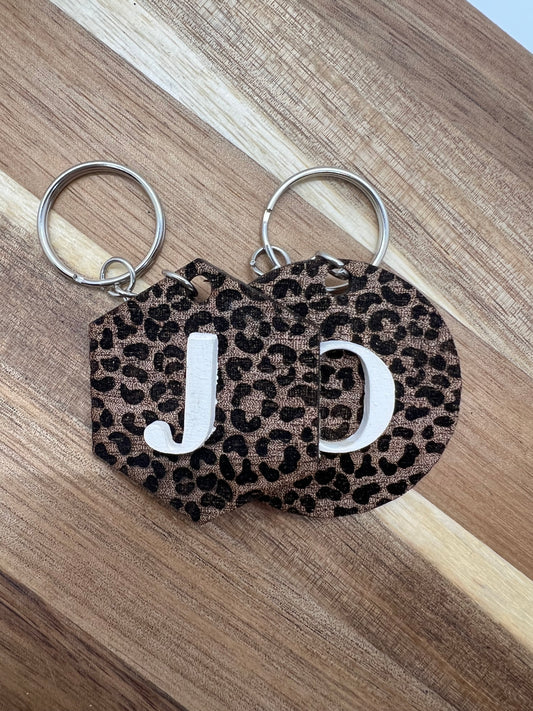 Leopard Print Initial Keychain