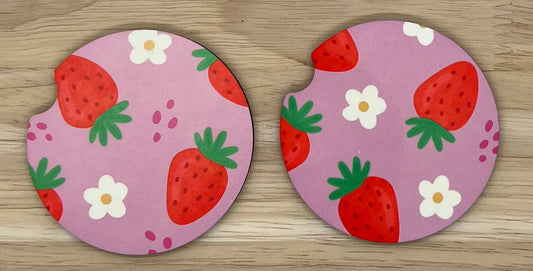 Strawberry Floral Car Coasters