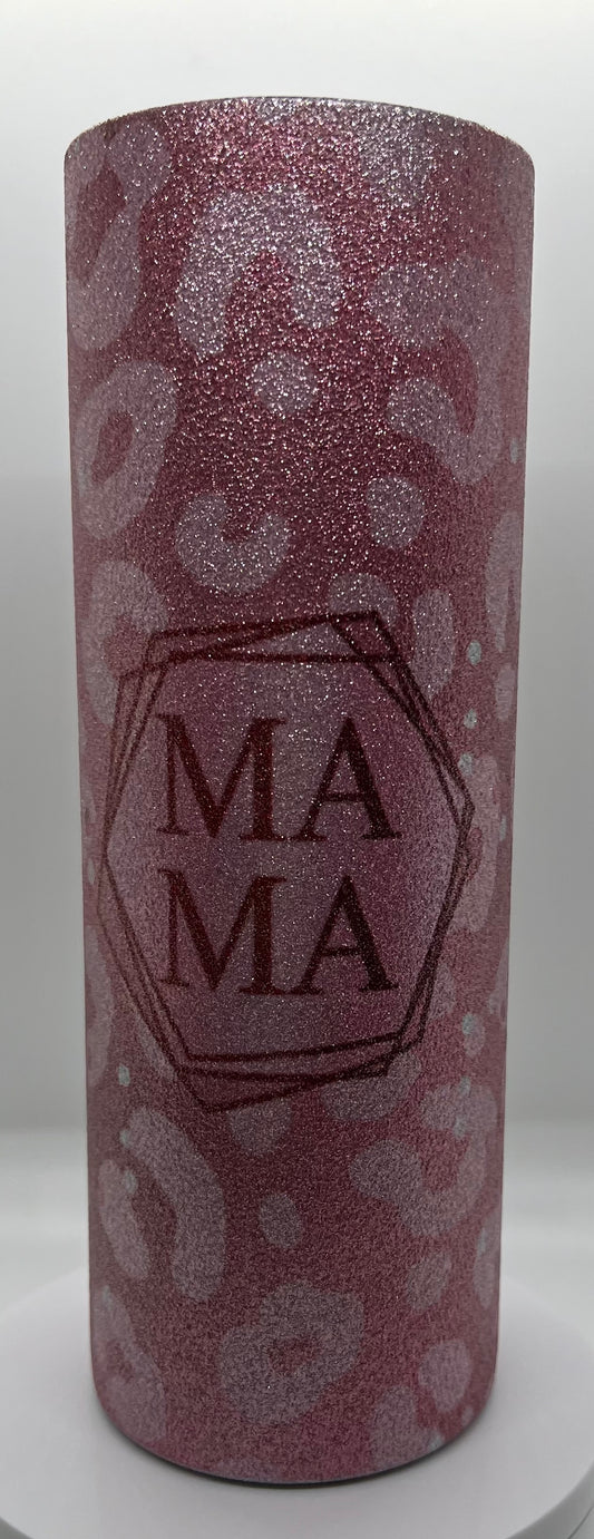 Pink Leopard Print MAMA Glitter Tumbler