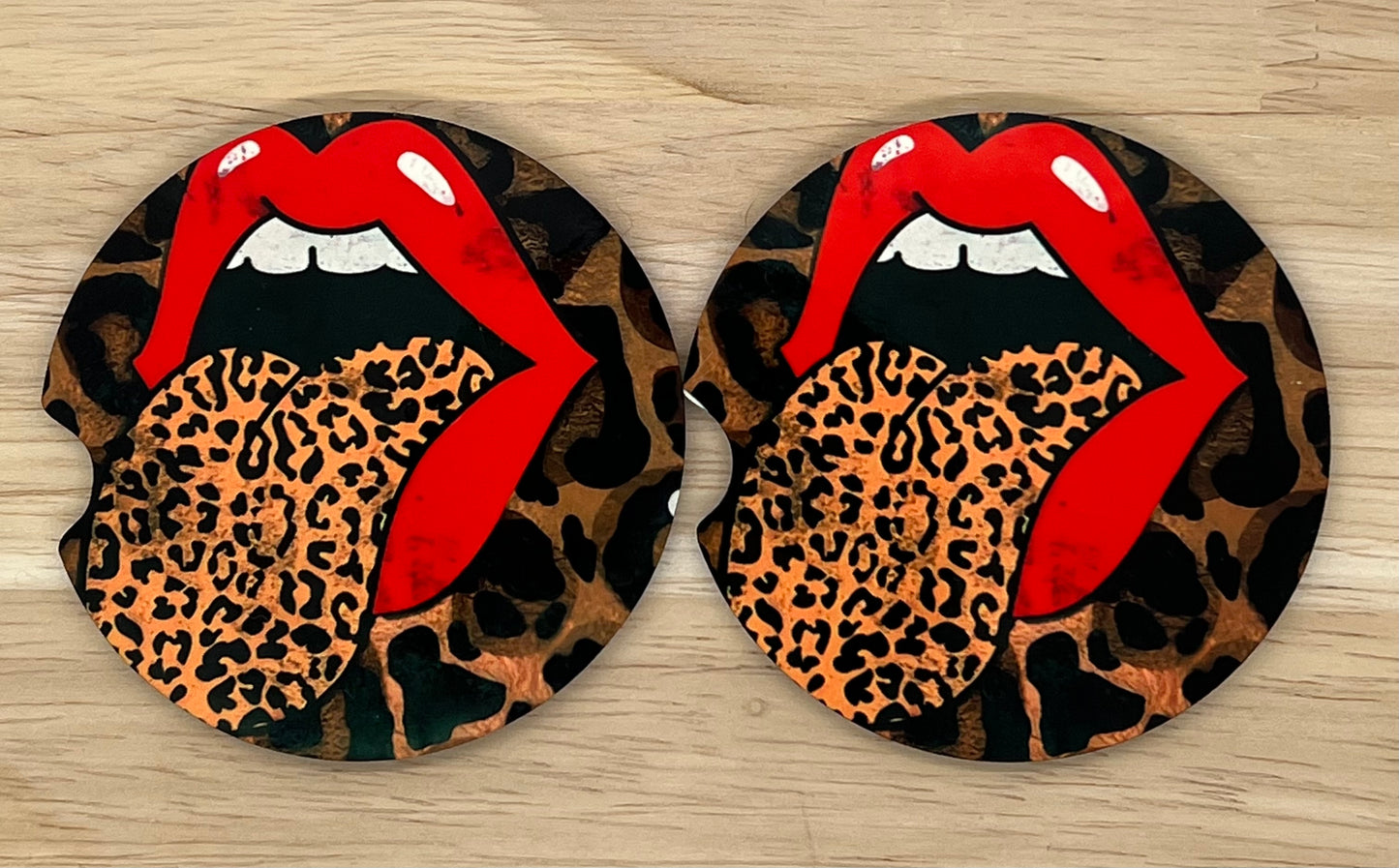 Leopard Print Tongue Car Coasters