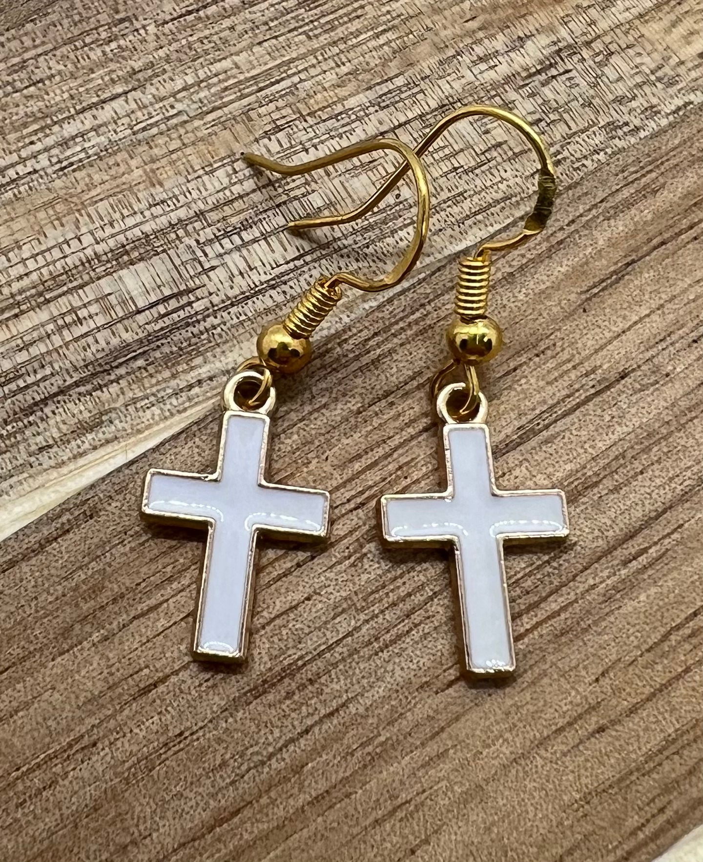 White Cross Earrings