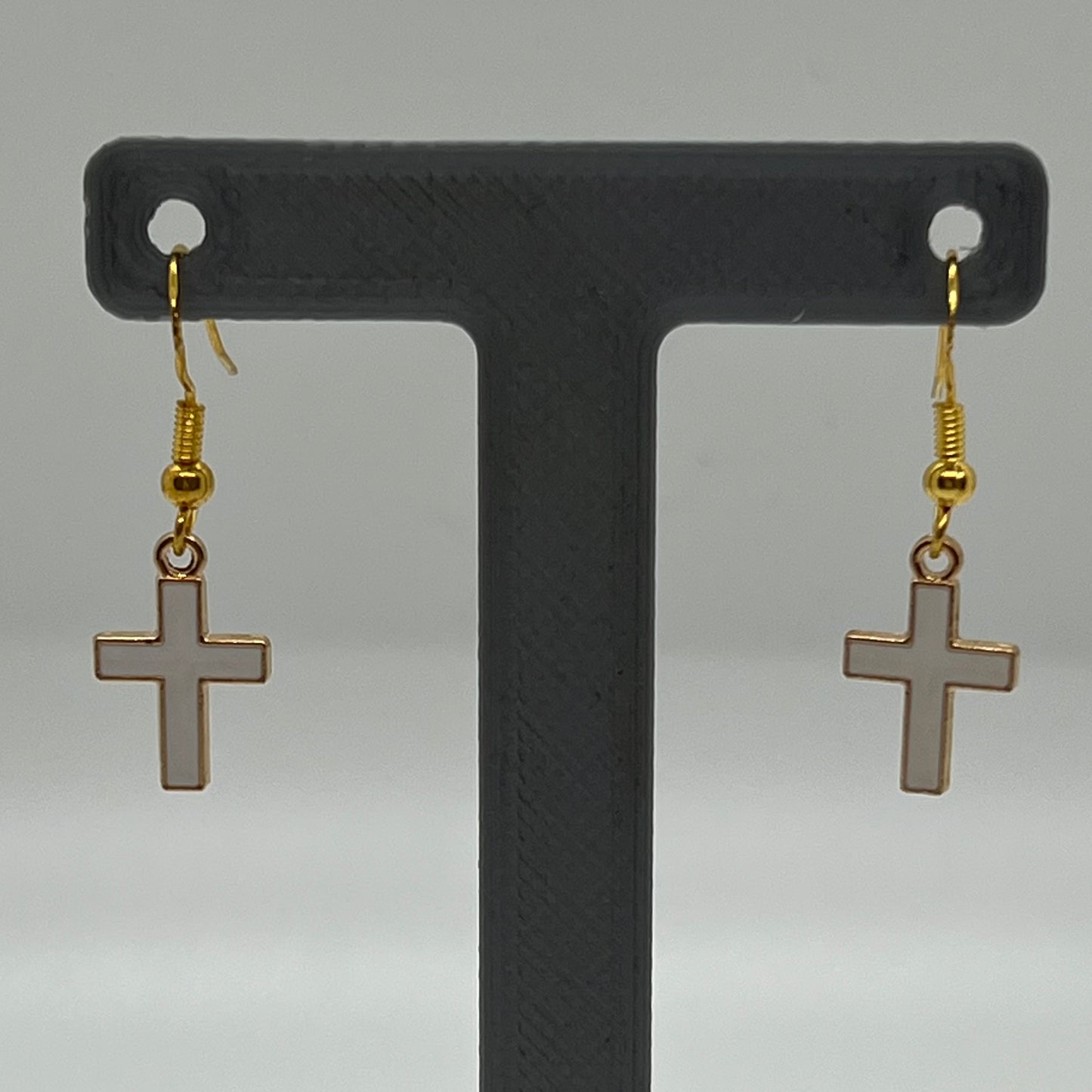 White Cross Earrings